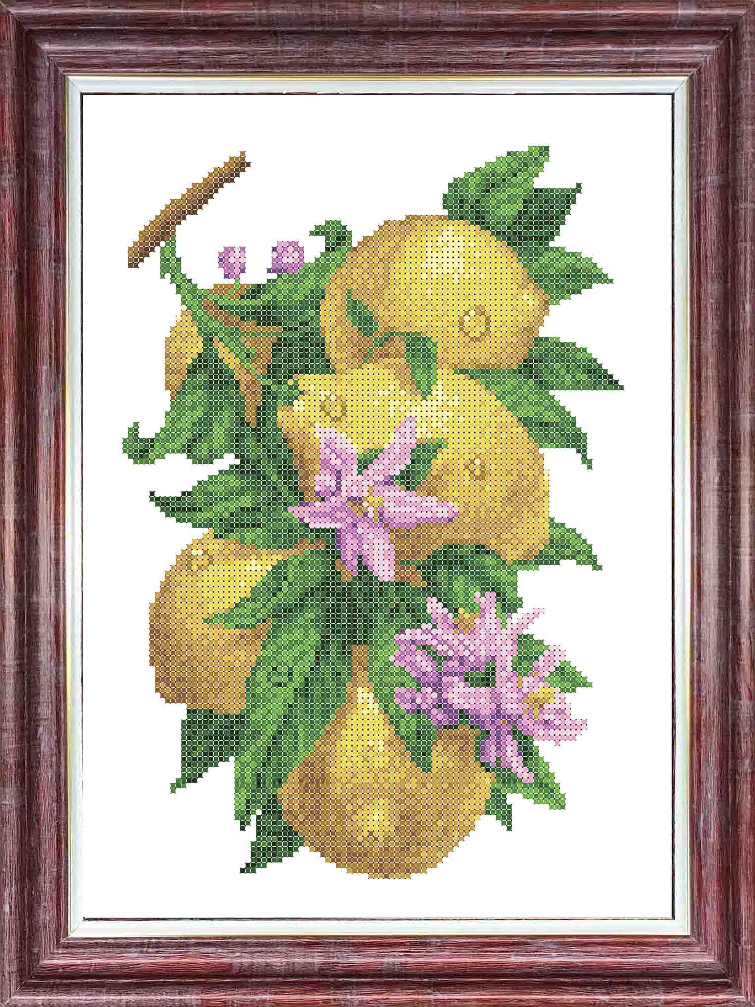 Ветка с лимонами - Основа на габардине для вышивки бисером и крестом